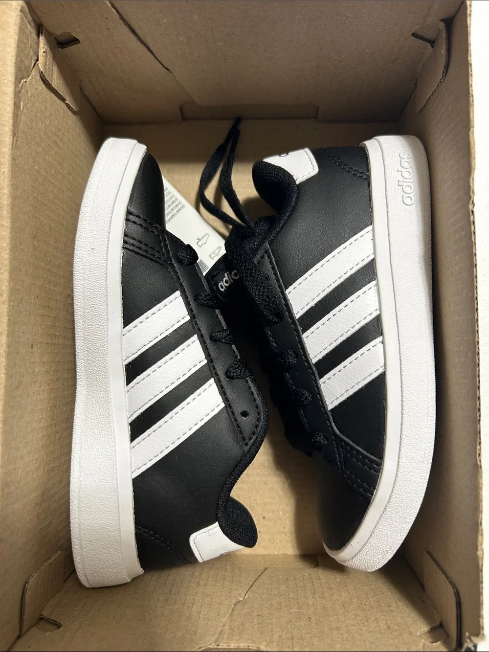 adidas Kids Black Sneakers with White Stripes